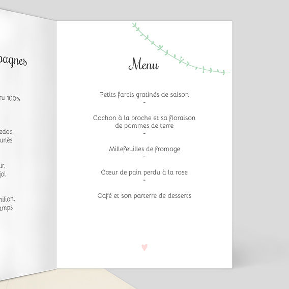 Menu baptême Promenade champêtre Intérieur Droit
