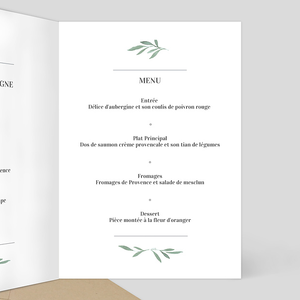 Menu de Baptême Couronne Verdoyante Intérieur Droit