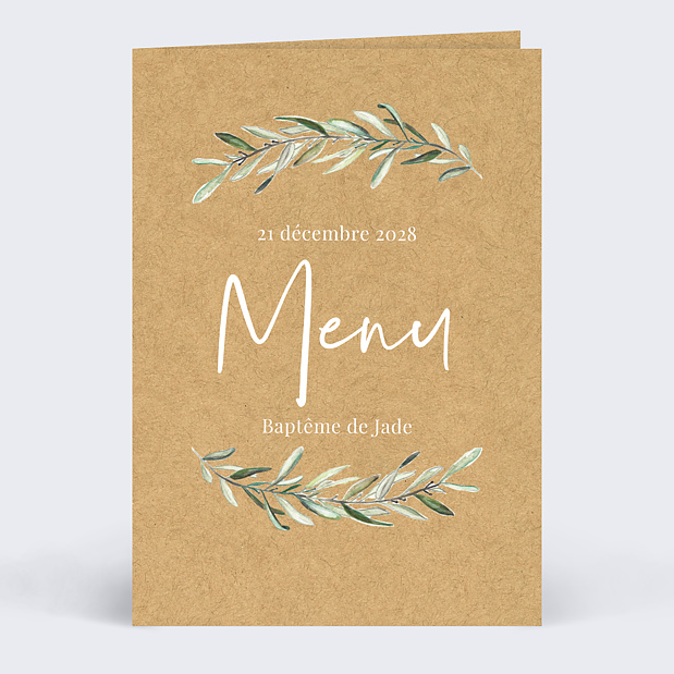 Menu de baptême Lauriers Recto