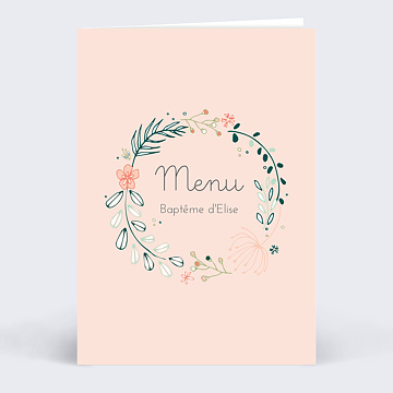 Menu Baptme Couronne de fleurs