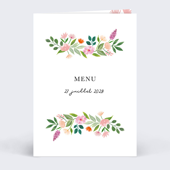 Menu mariage Couronne Champêtre Aquarelle