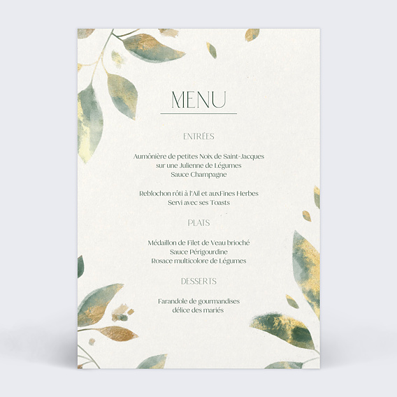 Menu Mariage Feuilles de Jade