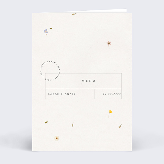 Menu mariage Fleurs Pressées