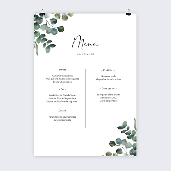 Menu mariage Menu Poster Eucalyptus