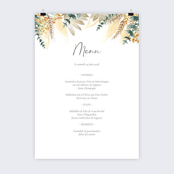Menu mariage Poster Bohemia