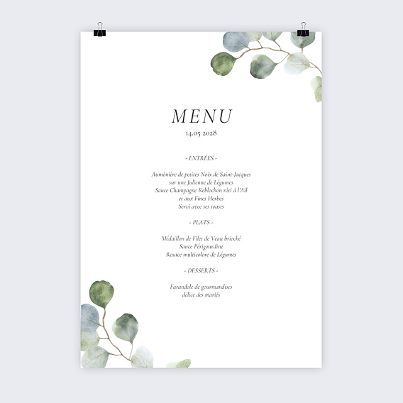 Menu mariage Poster Eucalyptus