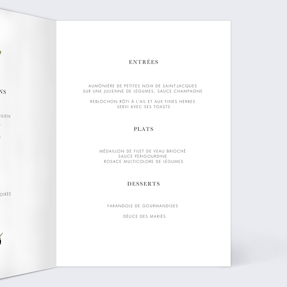 Menu mariage Tournesol Intérieur Droit