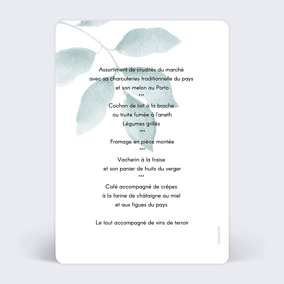 Menu mariage Botanique Verso
