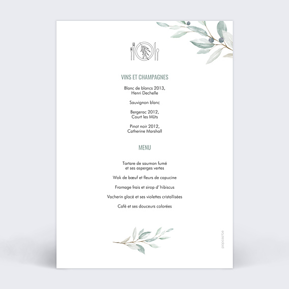 Menu mariage Couronne d’Oliviers Verso