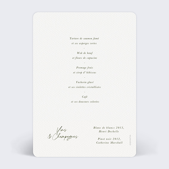 Menu mariage Lauriers Suspendus Verso