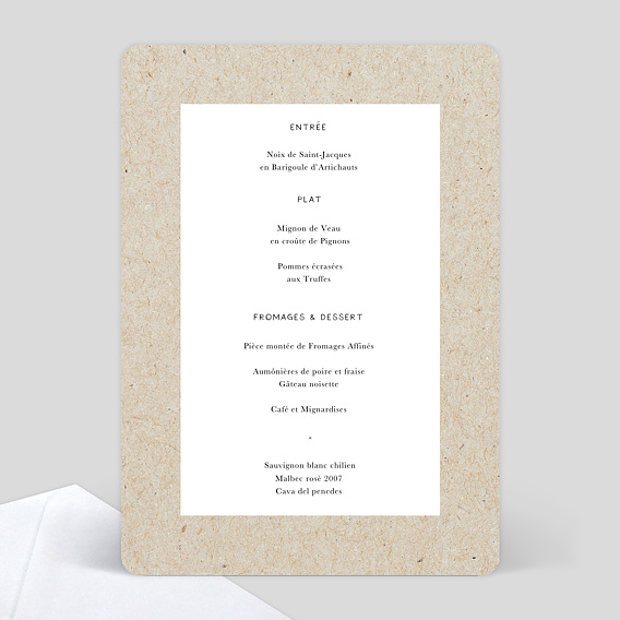 Menu mariage Voyage Vintage Verso