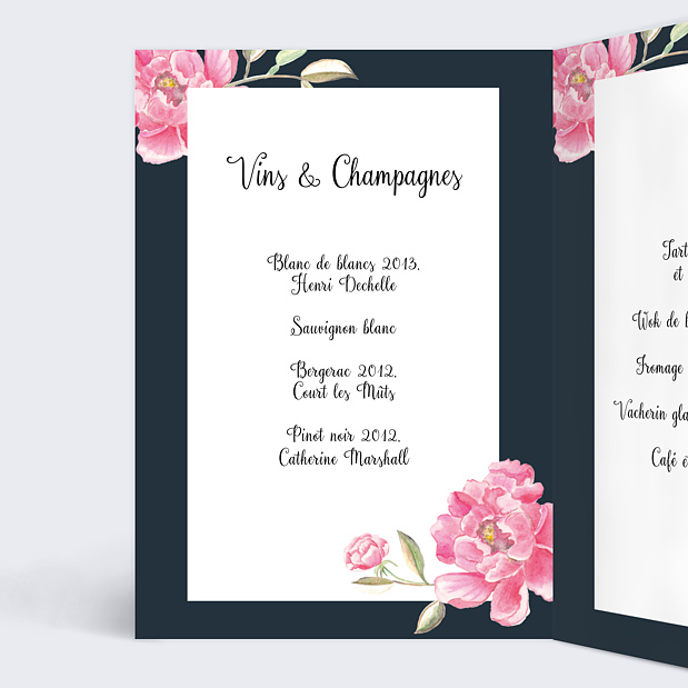 Menu de Mariage Dark Peony Intérieur Gauche