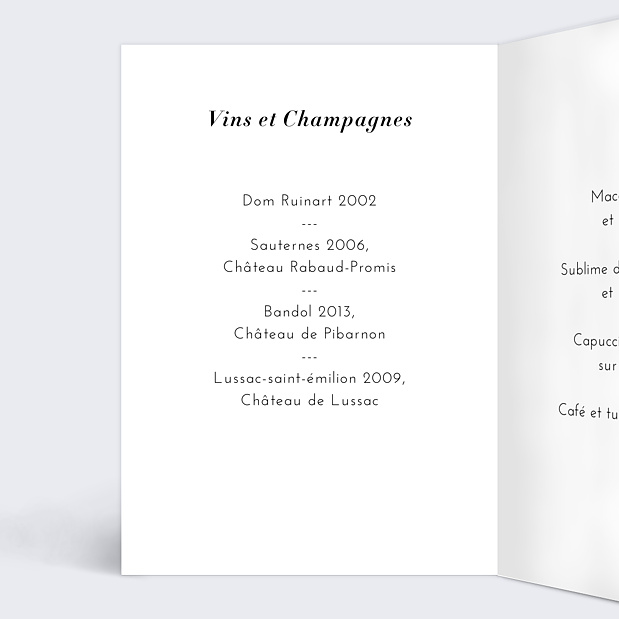 Menu de Mariage Sobre et Joli Intérieur Gauche