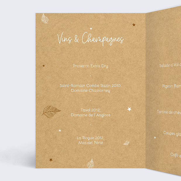 Menu de Mariage Tourbillon d'Étoiles Kraft Intérieur Gauche