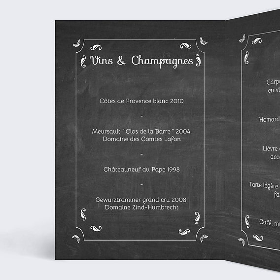 Menu Mariage Feuilles Ardoise
