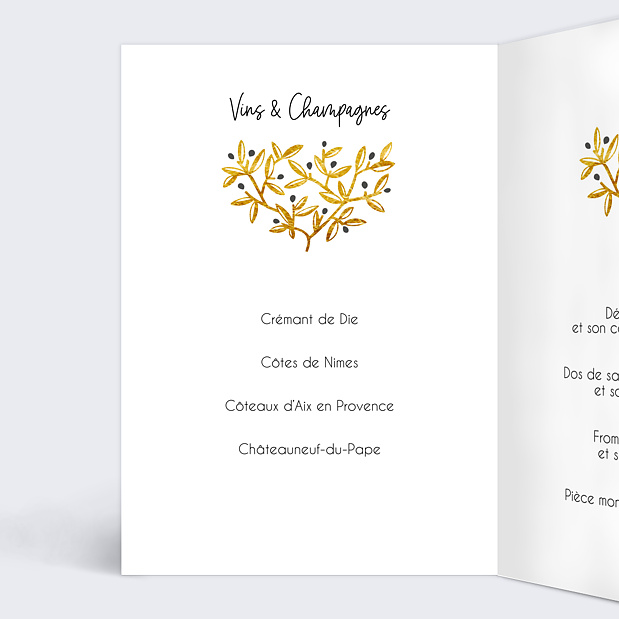 Menu de Mariage Oliviers Intérieur Gauche