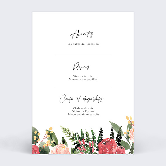 Menu Mariage Wild Flowers