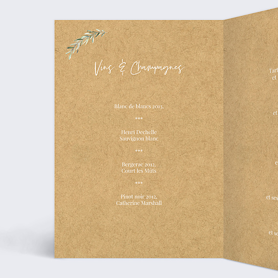 Menu Mariage Brins de Lauriers