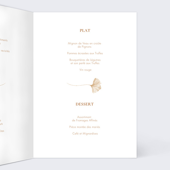 Menu mariage Ginkgo délicats Intérieur Droit