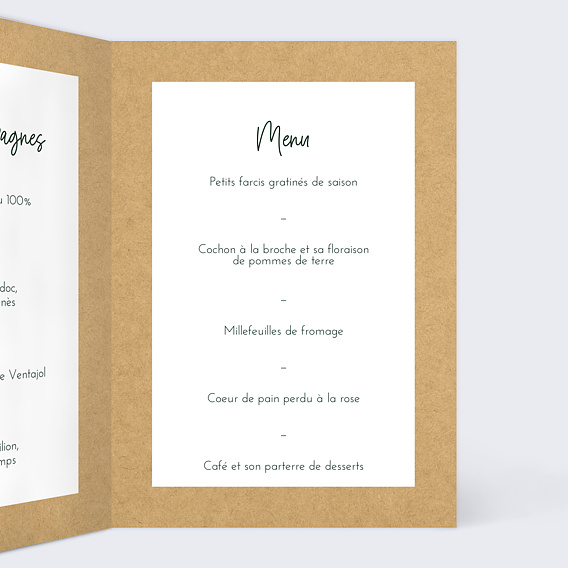 Menu mariage Bucolique Intérieur Droit