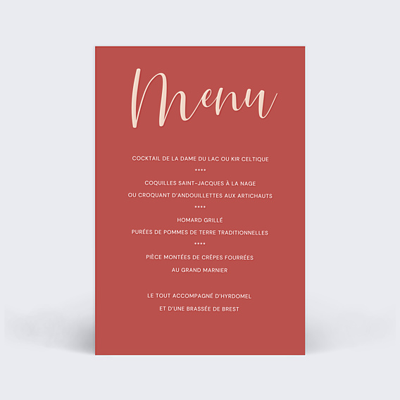 Menu mariage Velours