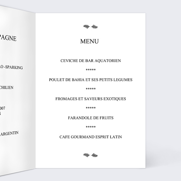 Menu de Mariage Cinéma Intérieur Droit