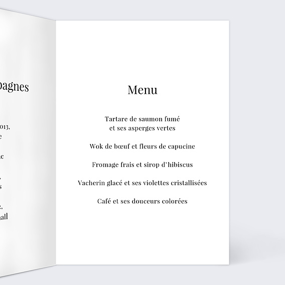 Menu mariage Calligraphie Intérieur Droit