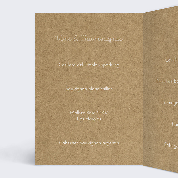 Menu de mariage corde à linge Intérieur Gauche