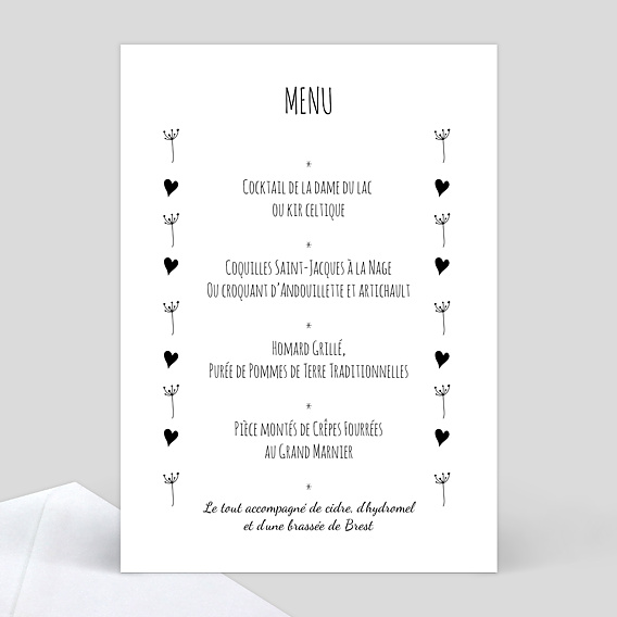 Menu mariage Coeur Bucolique Verso