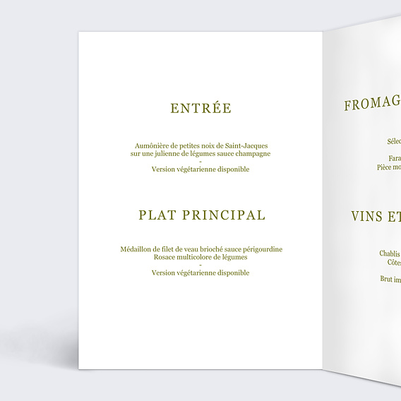 Menu mariage Table de fête Intérieur Gauche