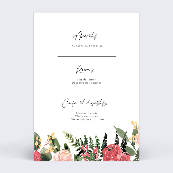 Menu mariage Wild Flowers Verso