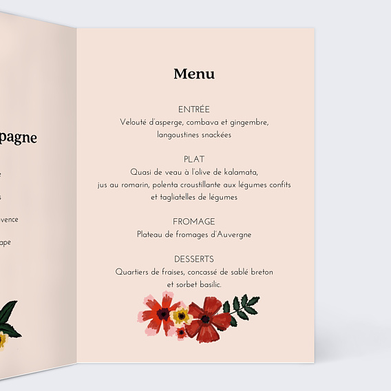 Menu mariage Anémone Intérieur Droit