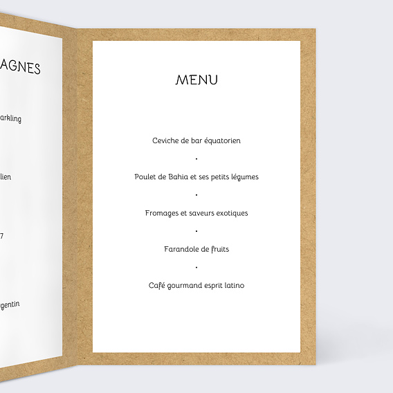 Menu mariage Lune de Miel Intérieur Droit