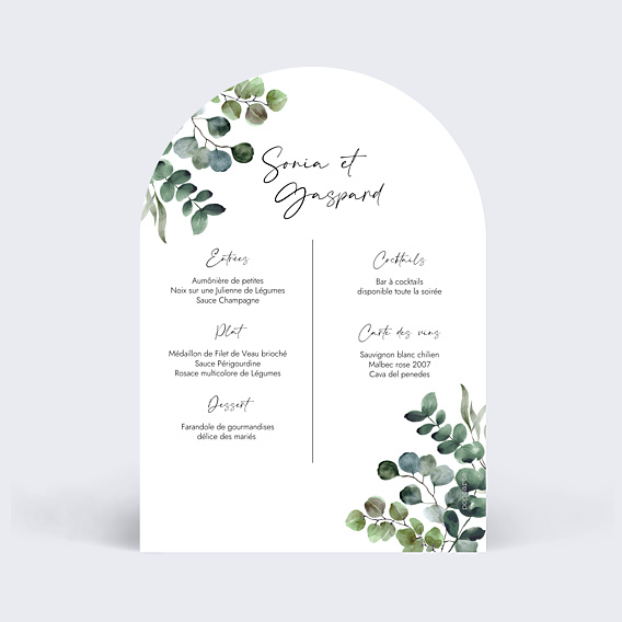 Menu Mariage Branche d'Eucalyptus