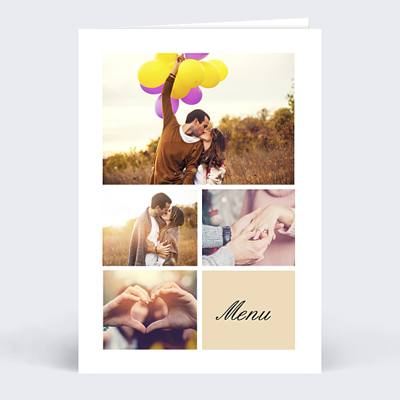 Menu Mariage Classique Multiphotos Beige