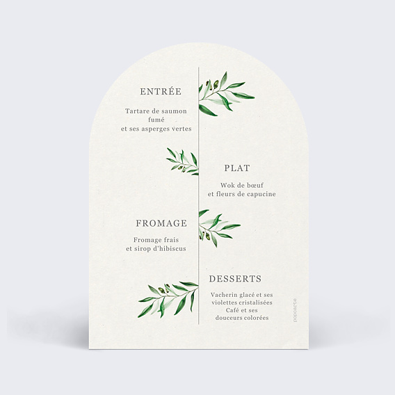 Menu mariage Arche et Oliviers Verso