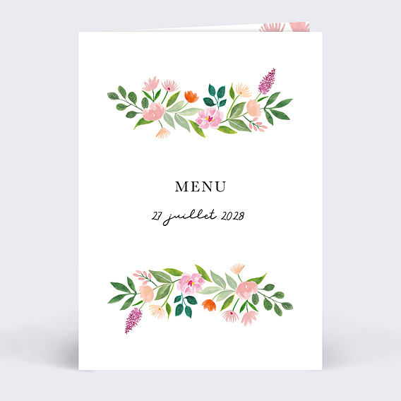 Menu Mariage Couronne Champêtre Aquarelle