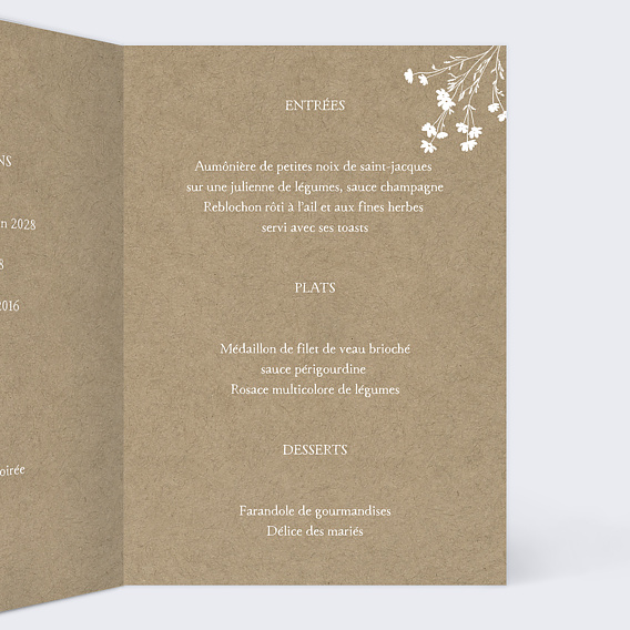 Menu mariage Bouquet Champêtre Intérieur Droit