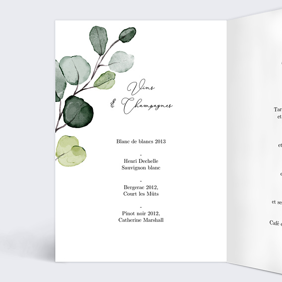 Menu mariage Cadre Eucalyptus Intérieur Gauche