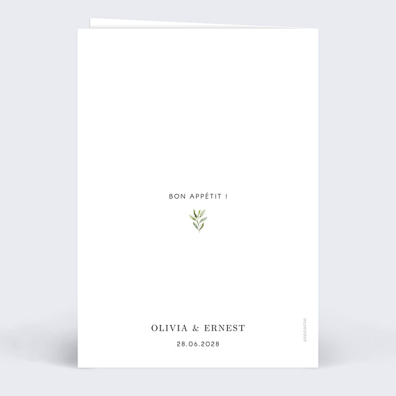 Menu mariage Végétal Classique Verso