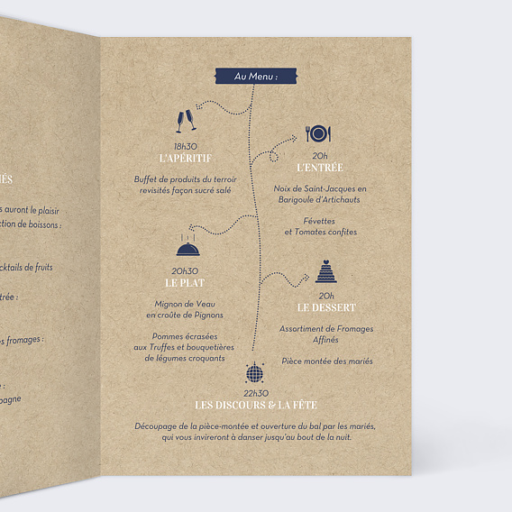 Menu mariage Notre Histoire Intérieur Droit