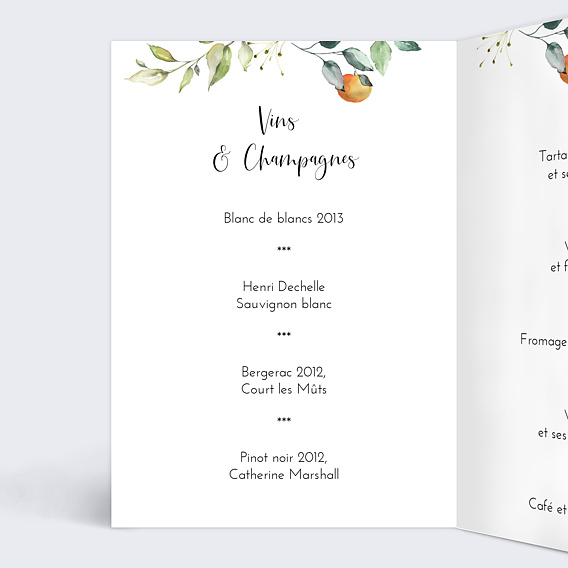 Menu mariage Agrumes Intérieur Gauche