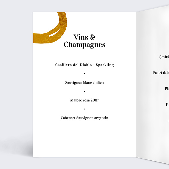 Menu mariage Alliance Intérieur Gauche