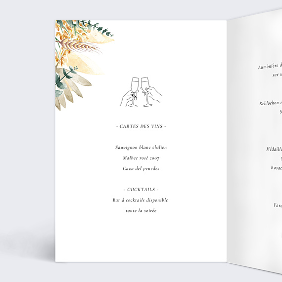 Menu mariage Bohemia Intérieur Gauche