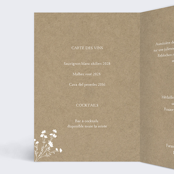Menu mariage Bouquet Champêtre Intérieur Gauche