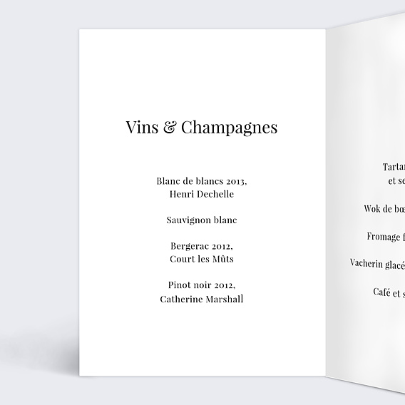 Menu mariage Calligraphie Intérieur Gauche