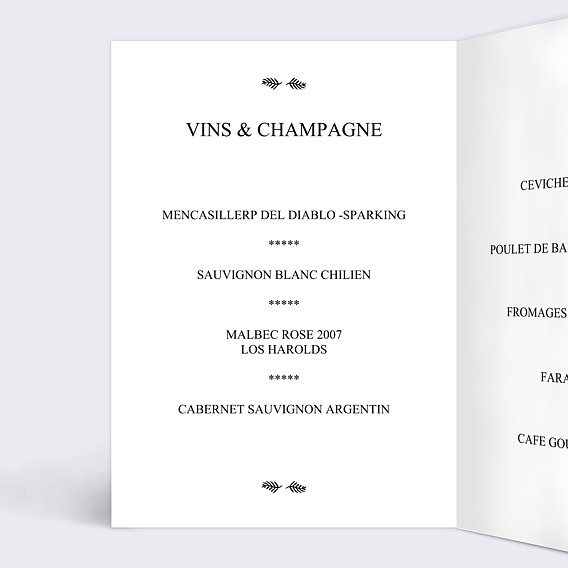 Menu mariage Cinéma Intérieur Gauche