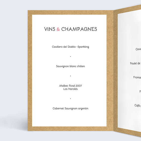 Menu mariage Lune de Miel Intérieur Gauche