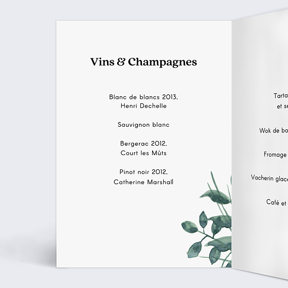 Menu mariage Luxe Intérieur Gauche