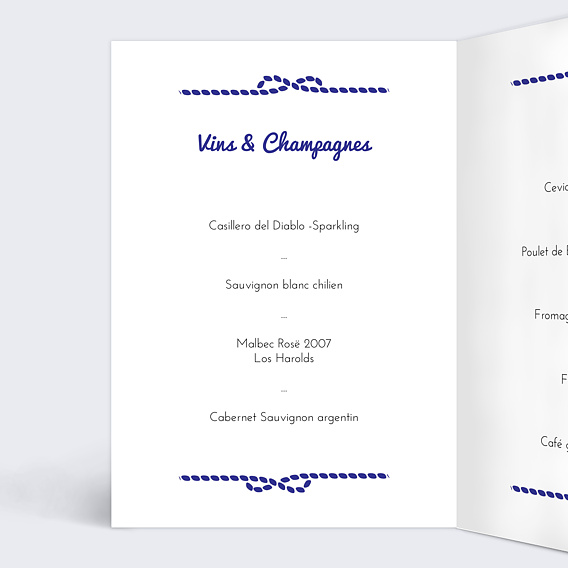 Menu mariage Mer Intérieur Gauche